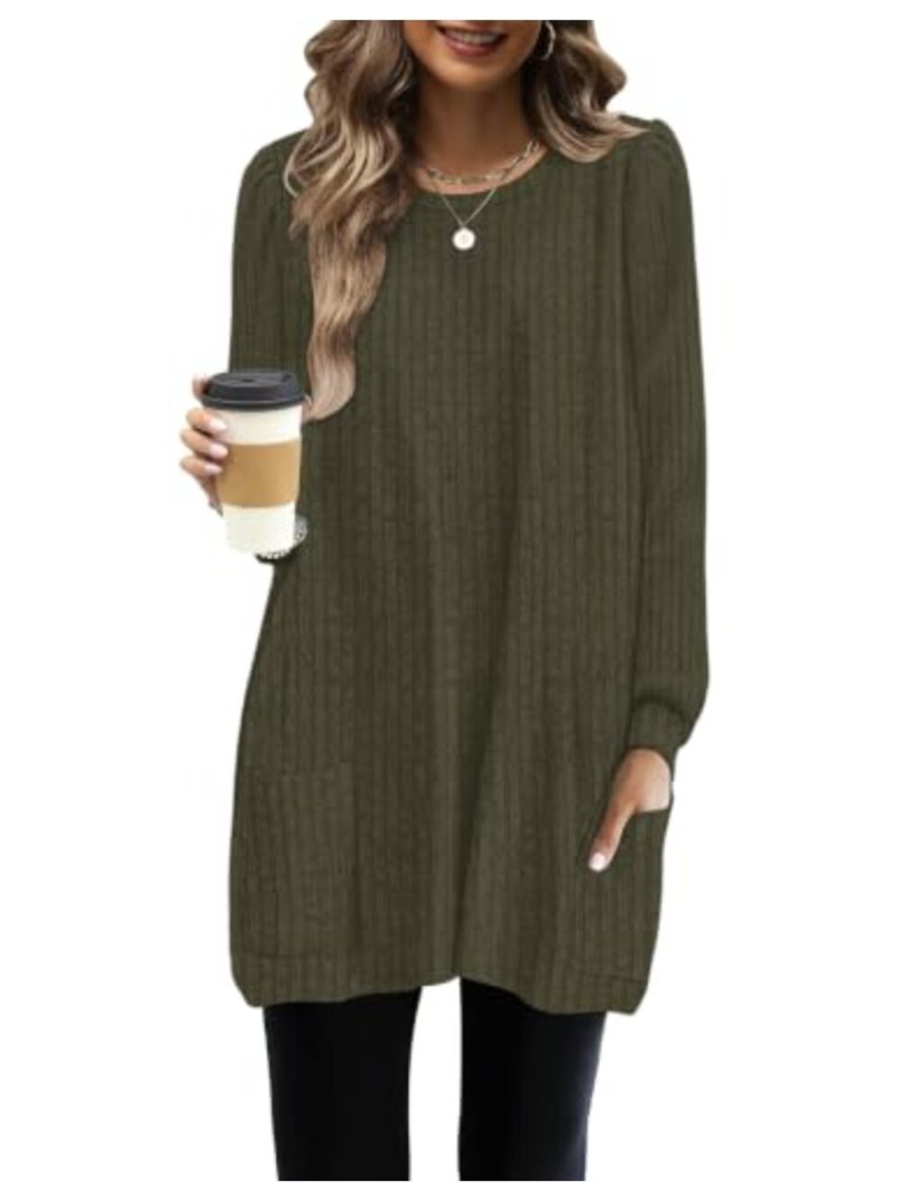 Long Sleeve Tunic Sweater Dress with Pockets Womens Loose Fit